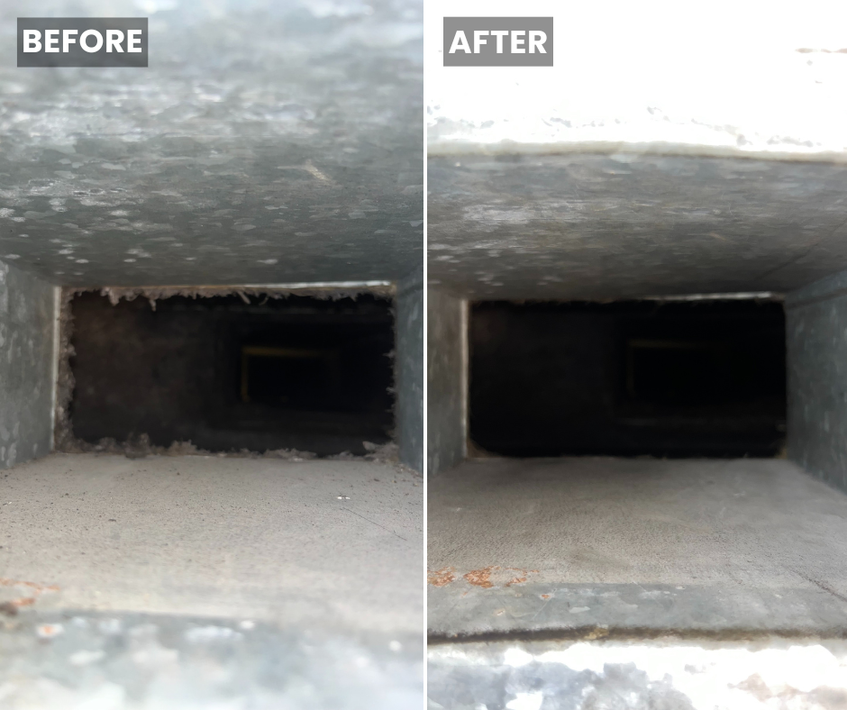 Before and after picture of a duct cleaning
